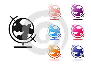 Black Earth globe icon isolated on white background. Set icons colorful. Vector
