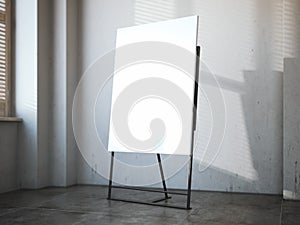 Black easel with white canvas in modern loft. 3d rendering