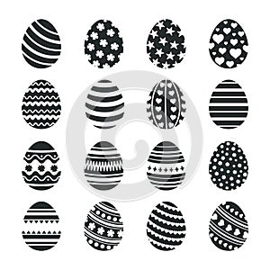 Black easter eggs icons. Christian tradition happy easter celebration egg vector isolated silhouettes photo