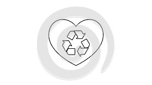 Black Eco friendly heart line icon on white background. Heart eco recycle nature bio. Environmental concept. 4K Video