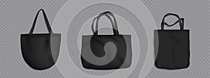 Black eco tote shopper bag mockup. Fabric template