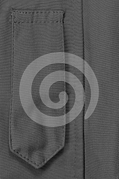 Black ECWCS Parka Rank Insignia Badge Loop Closeup, Blank Empty Vertical Apparel Background Copy Space, Front Placket Storm Flap