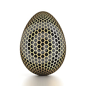 Black egg with a gold pattern isolated on white background. 3d rendering.