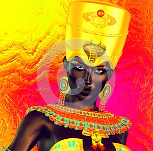 Black Egyptian princess in our modern digital art style, close up.