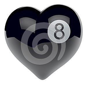 Black eight billiard ball heart