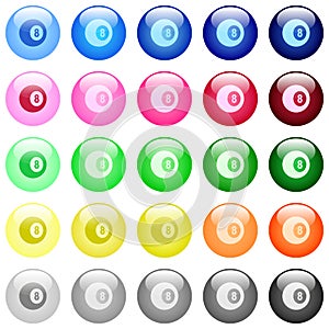 Black eight billiard ball icons in color glossy buttons