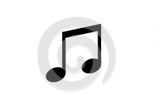 A black eighth note symbol on a white background. The musical note has a solid, oval