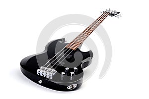 Black electric bass guitar