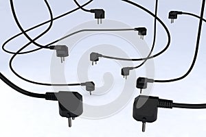 Black electric cables with schuko plugs