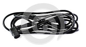 Black electric computer cable isolated over white background