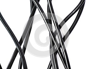 Black electric computer cable over white background