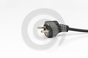 Black electric computer power supply cable isolated on a white background