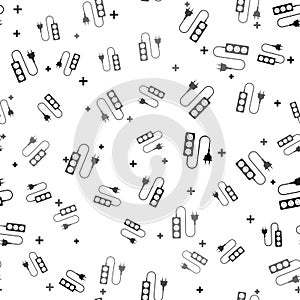 Black Electric extension cord icon isolated seamless pattern on white background. Power plug socket. Vector Illustration