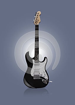 Black electric guitar on black background