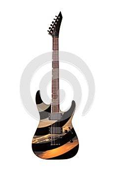 Black electric guitar isolated on white background