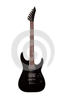 Black electric guitar isolated on white background