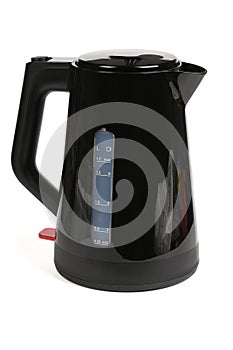 A black electric kettle on a white background