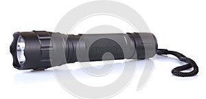 Black Electric LED torch flashlight on a white background