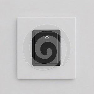 Black electric light switch on a white wall. 3d illustration.