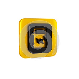 Black Electrical panel icon isolated on transparent background. Yellow square button.