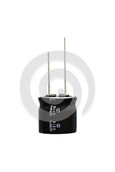 Black electrolytic capacitor Isolated on white background, Elect