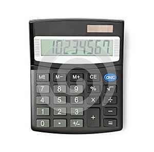 Black electronic calculator isolated on white