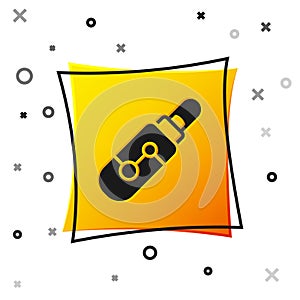 Black Electronic cigarette icon isolated on white background. Vape smoking tool. Vaporizer Device. Yellow square button