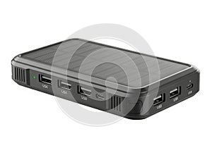 Black electronic device with multiple ports isolated on white background