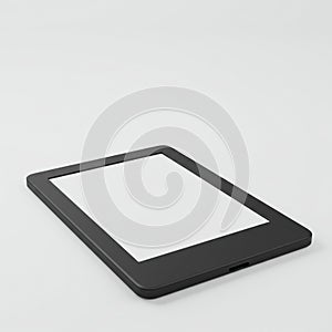 A black electronic tablet with a rectangular shape and sleek design is positioned at an