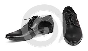 Black elegant men`s shoes on white  background