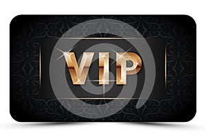 Black elegant vip card template. Modern business card for members only with golden 3d text, crown. Luxury abstract invitation.