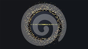 Black elipse and gold halftone glitter dots background. Golden confetti glitter on black photo