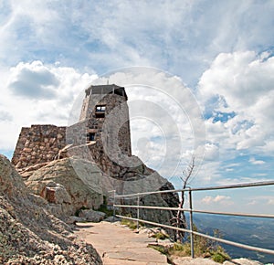 Black Elk Peak [formerly known as Harney Peak] Fire Lookout Tower in Custer State Park in the Black Hills of South Dakota USA