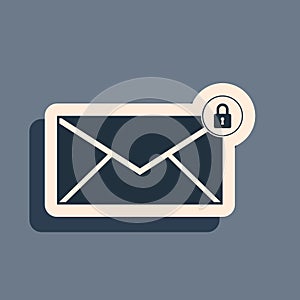 Black Email message lock password icon isolated on grey background. Envelope with padlock sign. Private mail and