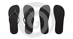 Black Empty Flip Flop set. Front and back view. Vector Design Template of Summer Beach Flip Flops Pair For Advertising