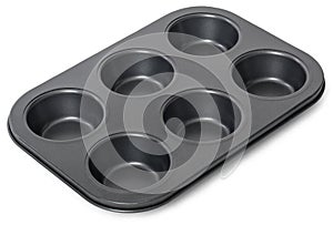 Black empty pan for cupcakes isilated on white background