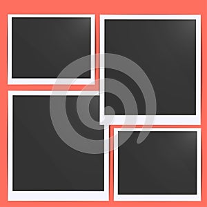 Black empty photo frames withs white border isolated on a pink red transparent background. Vector illustration old fashion and