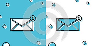 Black Envelope icon isolated on blue and white background. Received message concept. New, email incoming message, sms