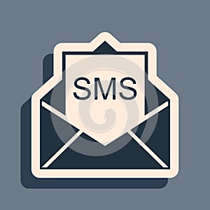 Black Envelope icon isolated on grey background. Received message concept. New, email incoming message, sms. Mail
