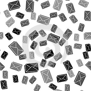 Black Envelope icon isolated seamless pattern on white background. Email message letter symbol. Vector Illustration