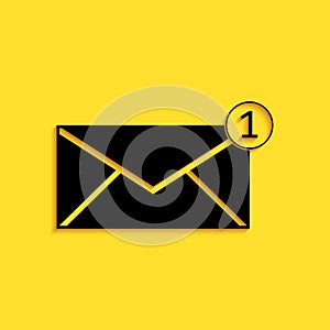 Black Envelope icon isolated on yellow background. Received message concept. New, email incoming message, sms. Mail