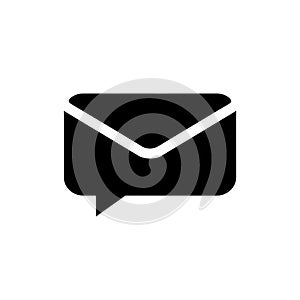 A black envelope icon with a speech bubble symbolizes communication or messaging