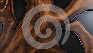 black epoxy resin panel with walnut, texture for design