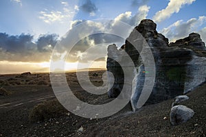 Black eroded rocks in Lanzarote Canyon