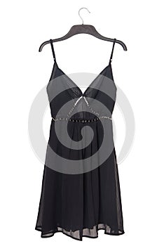 Black evening dress with decor made of rings
