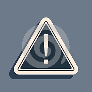 Black Exclamation mark in triangle icon isolated on grey background. Hazard warning sign, careful, attention, danger