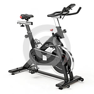 Black exercise bike 3D render design isolated on white background photo