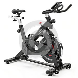 Black exercise bike 3D render design isolated on white background photo