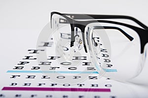 Black eye glasses and focus exam test