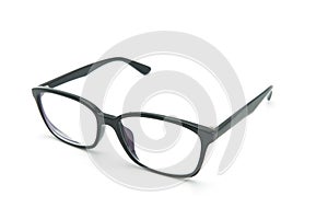 Black eye glasses spectacles with shiny black frame For reading daily life To a person with visual impairment. White background